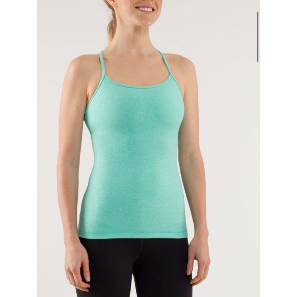 Lululemon Power Y Tank Luon Heathered Menthol Teal Blue Tank Top Size 6
